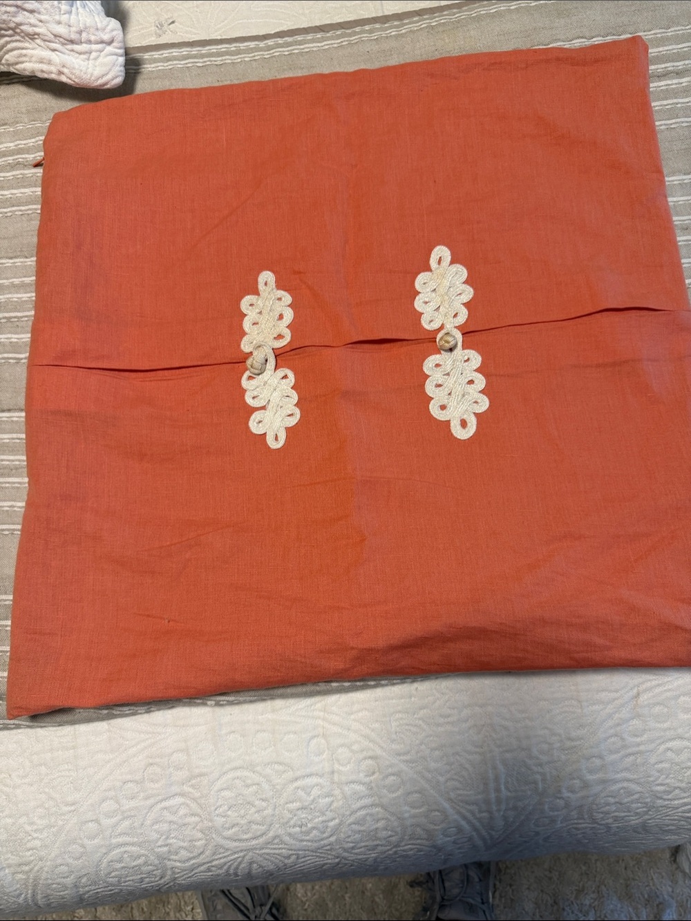 Ballard Designs Coral Decorative Accent Pillow Cover with White Embellishments